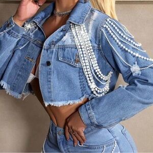 Pearl Embellished Denim Jacket